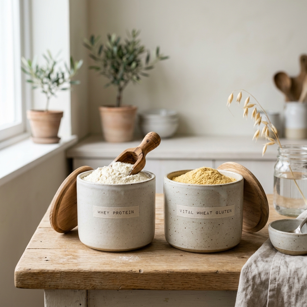 Whey and wheat gluten protein powders
