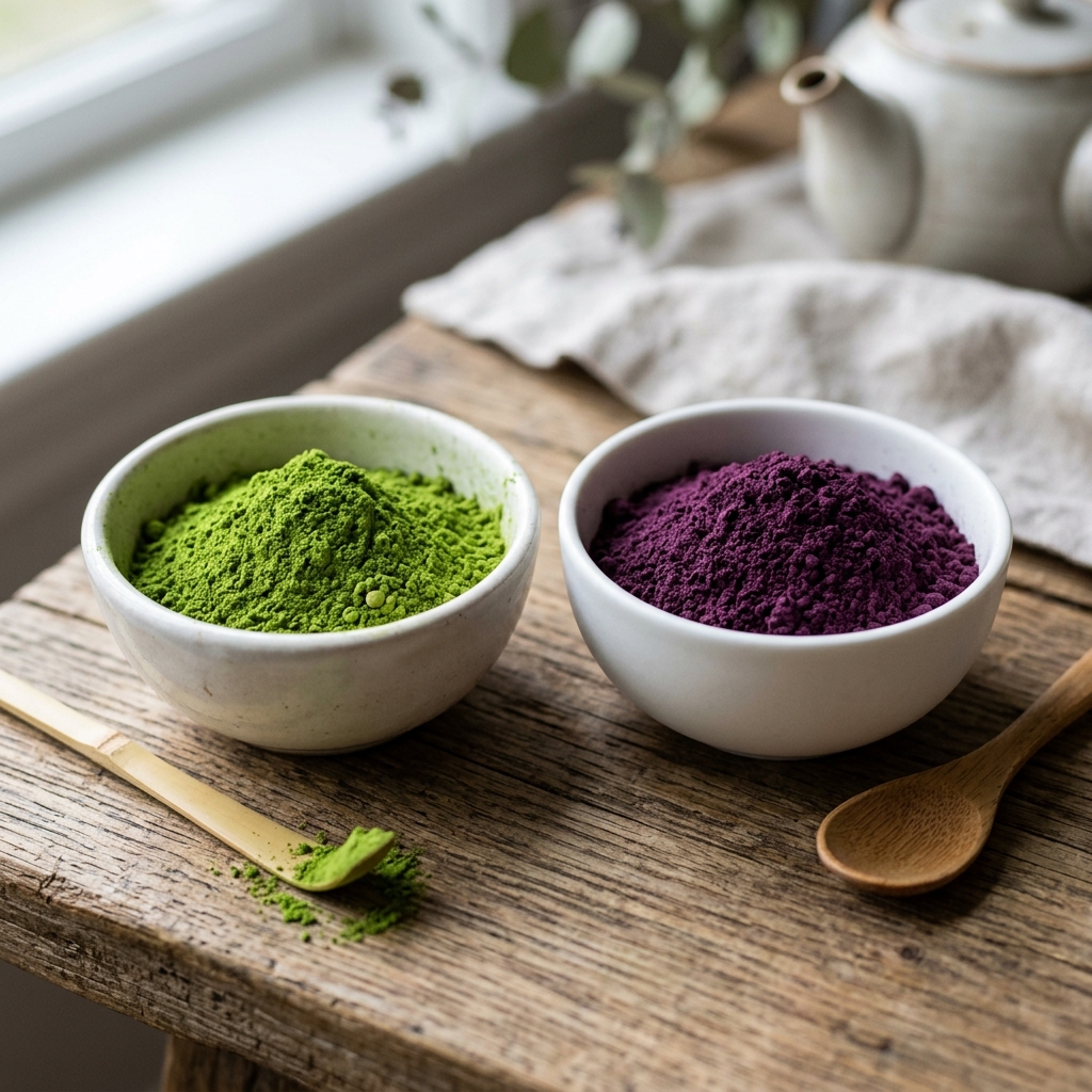Matcha and Ube specialty botanical powders